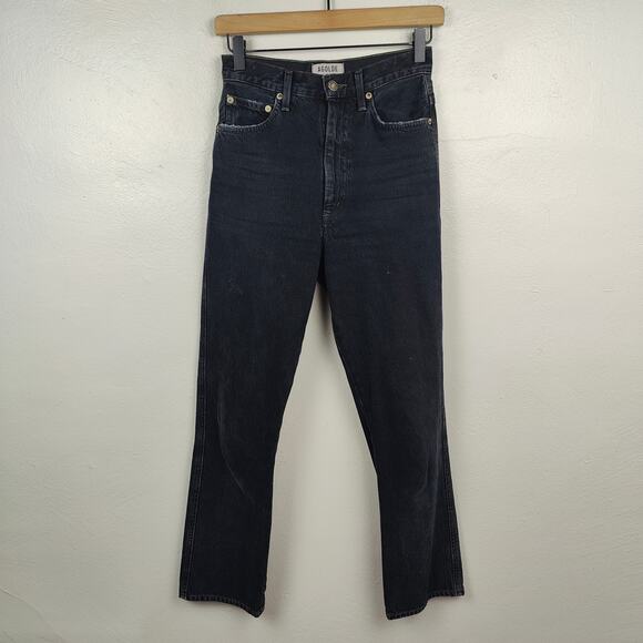 Agolde Pinch Waist High Rise‎ Kick Flare Jeans Womens 24 Black Wash Pepper - Picture 1 of 9